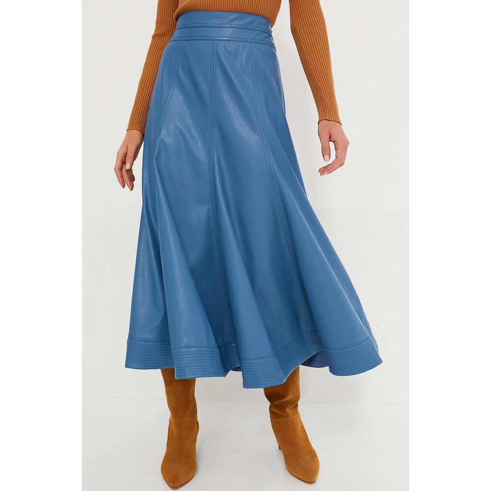 TUCKERNUCK Blue Leather Brynn Skirt Size 6 NWT Retail $248 Tuckernuck